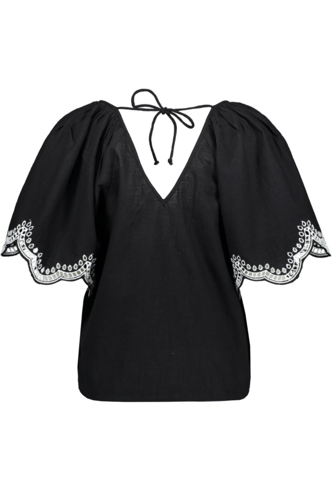 VMDIANA 2/4 V-NECK TOP WVN BTQ 10329098 BLACK/SNOQ WHITE